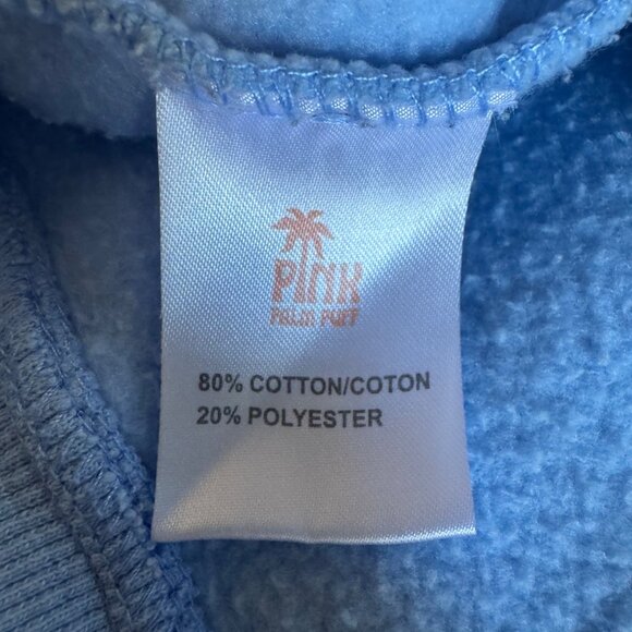 Pink Palm Puff Embroidered Hoodie Size L Light Blue - Picture 6 of 7